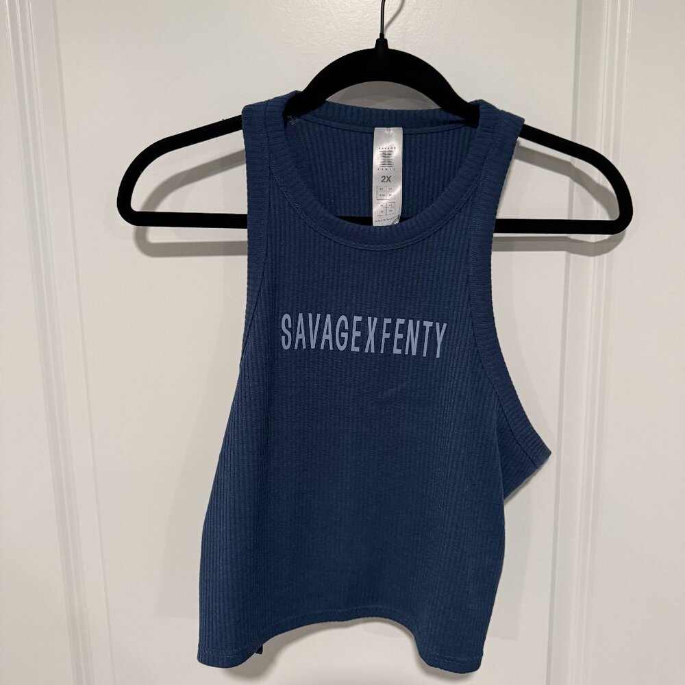 SavageX Fenty Essential Heavy Rib Cropped Logo Tank - Blue 2X